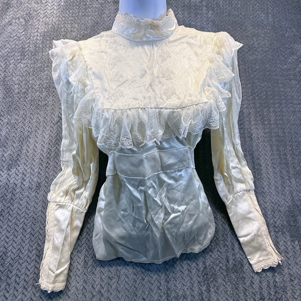Vintage 70s Jessica's Gunnies Gunne Sax Blouse Women S/5 Cream Lace Victorian